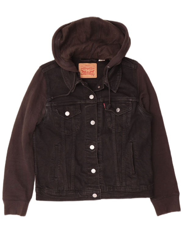 Levi's Womens Hooded Denim Jacket UK 14 Medium Black Cotton