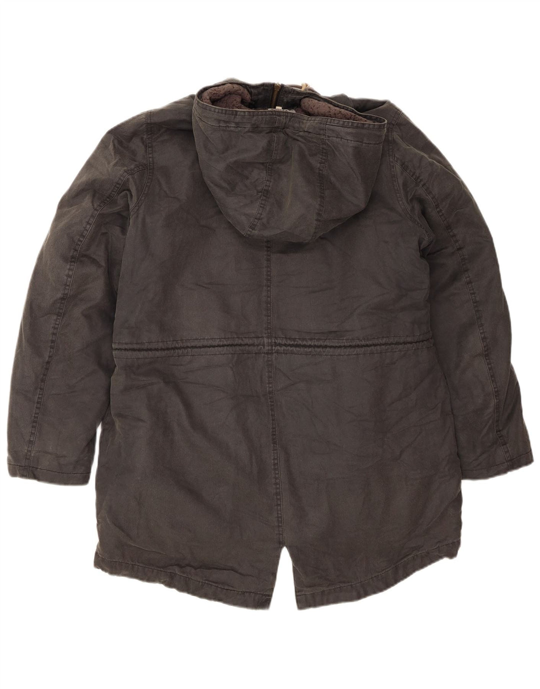 Fat Face Dame Hooded Parka Jacket UK 14 Stor Grå Bomuld