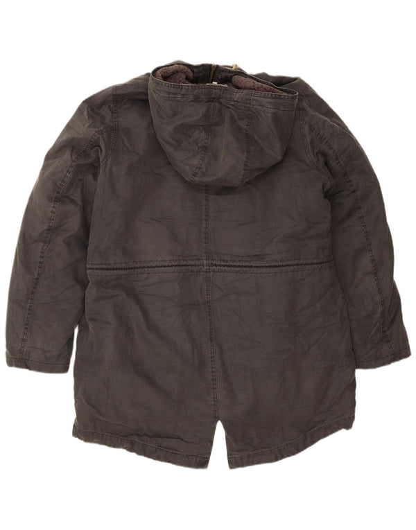 Fat Face Dame Hooded Parka Jacket UK 14 Stor Grå Bomuld