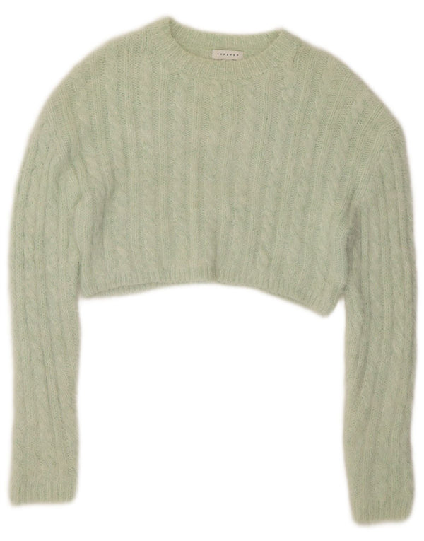 Topshop Dame Crop Crew Neck Jumper Sweater UK 14 Medium Green Acryl