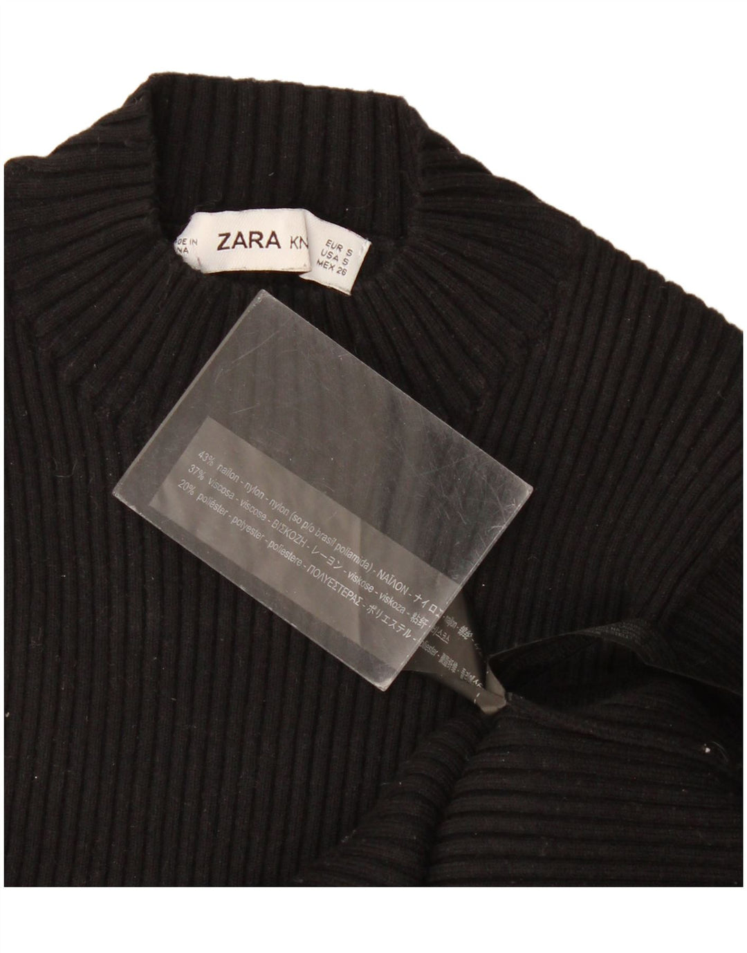 Zara Damestrik bluse Top UK 8 Small Black Nylon