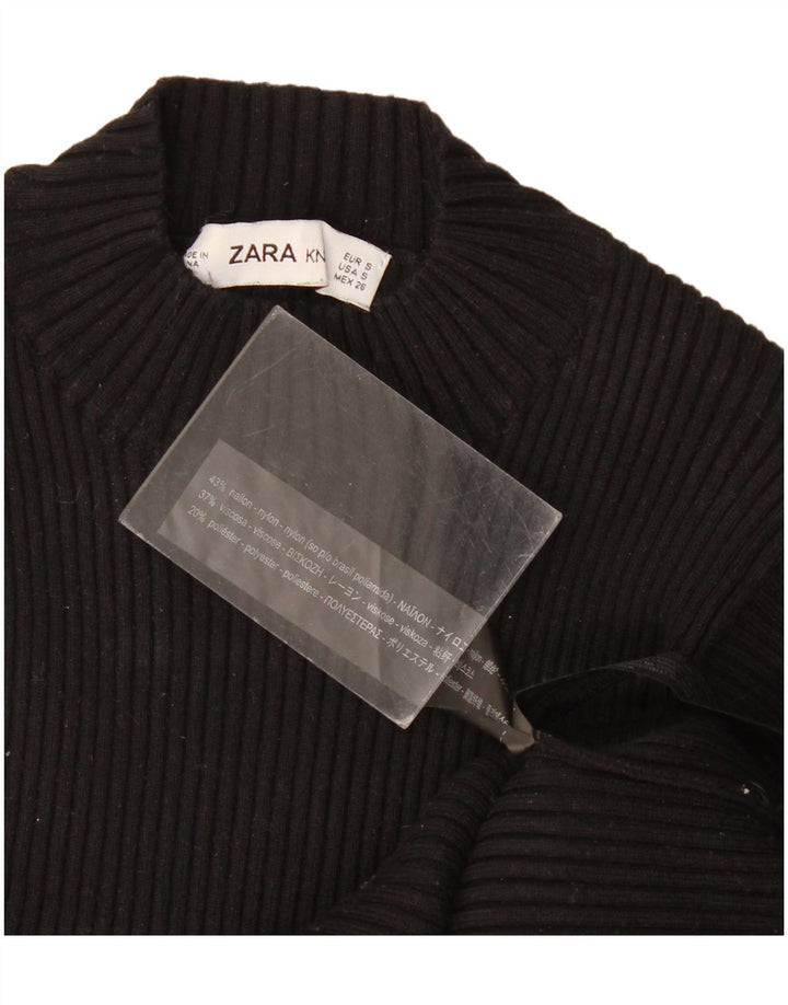 Zara Damestrik bluse Top UK 8 Small Black Nylon