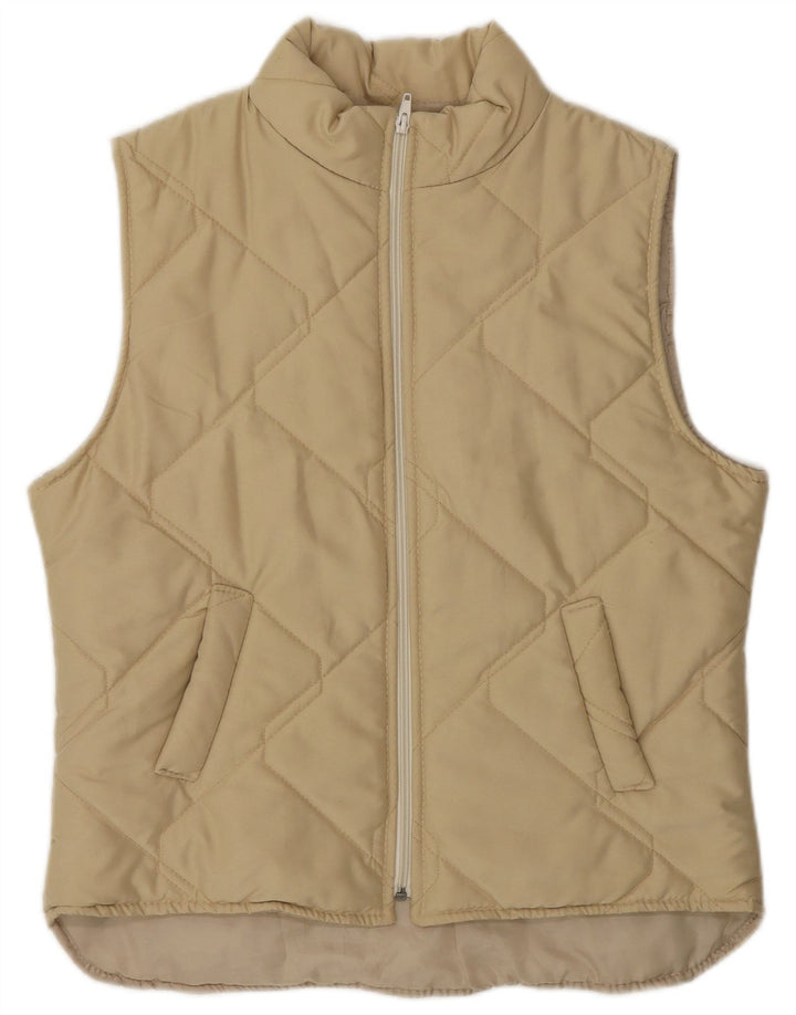 VINTAGE Polstret Gilet til kvinder UK 12 Medium Beige