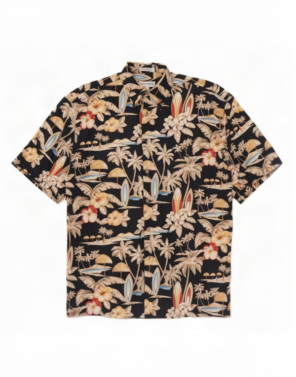 Pierre Cardin Herre kortærmet skjorte Medium Sort Floral Bomuld Hawaiian