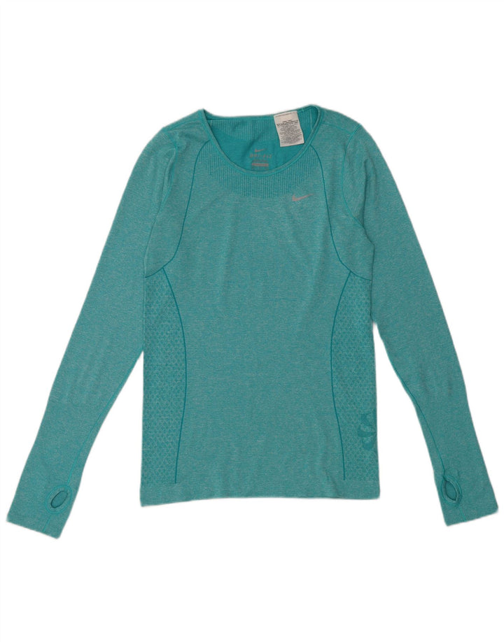 Nike Dame Dri Fit Top Langærmet UK 10 Lille Grøn Flecked Polyester