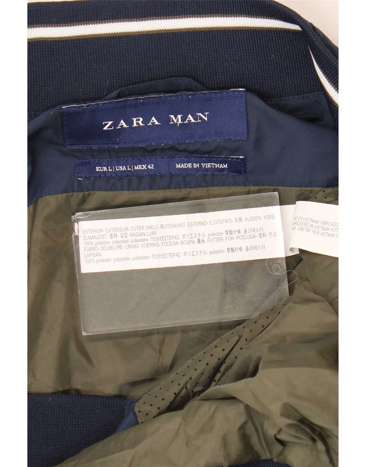 Zara Herre Bomber Jacket UK 40 Large Navy Blue Polyester