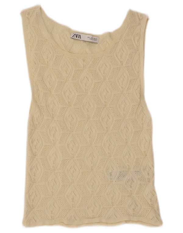 Zara Womens Knit Vest Top UK 14 Large Beige Polyamid