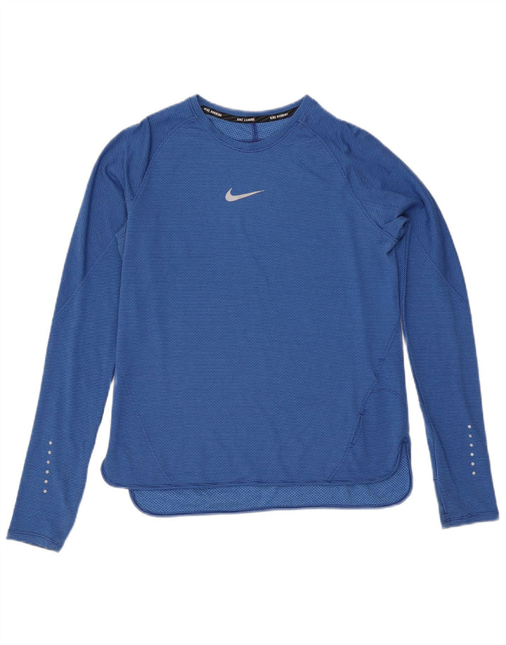 Nike Dame Dri Fit Top Langærmet UK 14 Large Blue Pinstripe Polyester