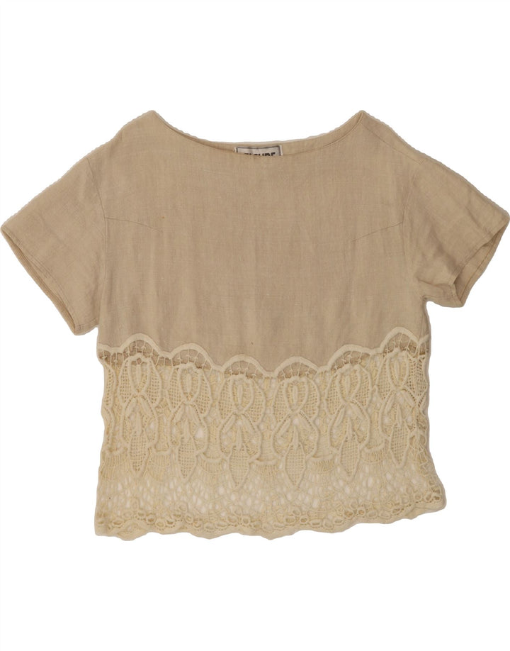 VINTAGE Womens Blouse Top IT 44 Medium Beige Linen Vintage Vintage and Second-Hand Vintage from Messina Hembry 