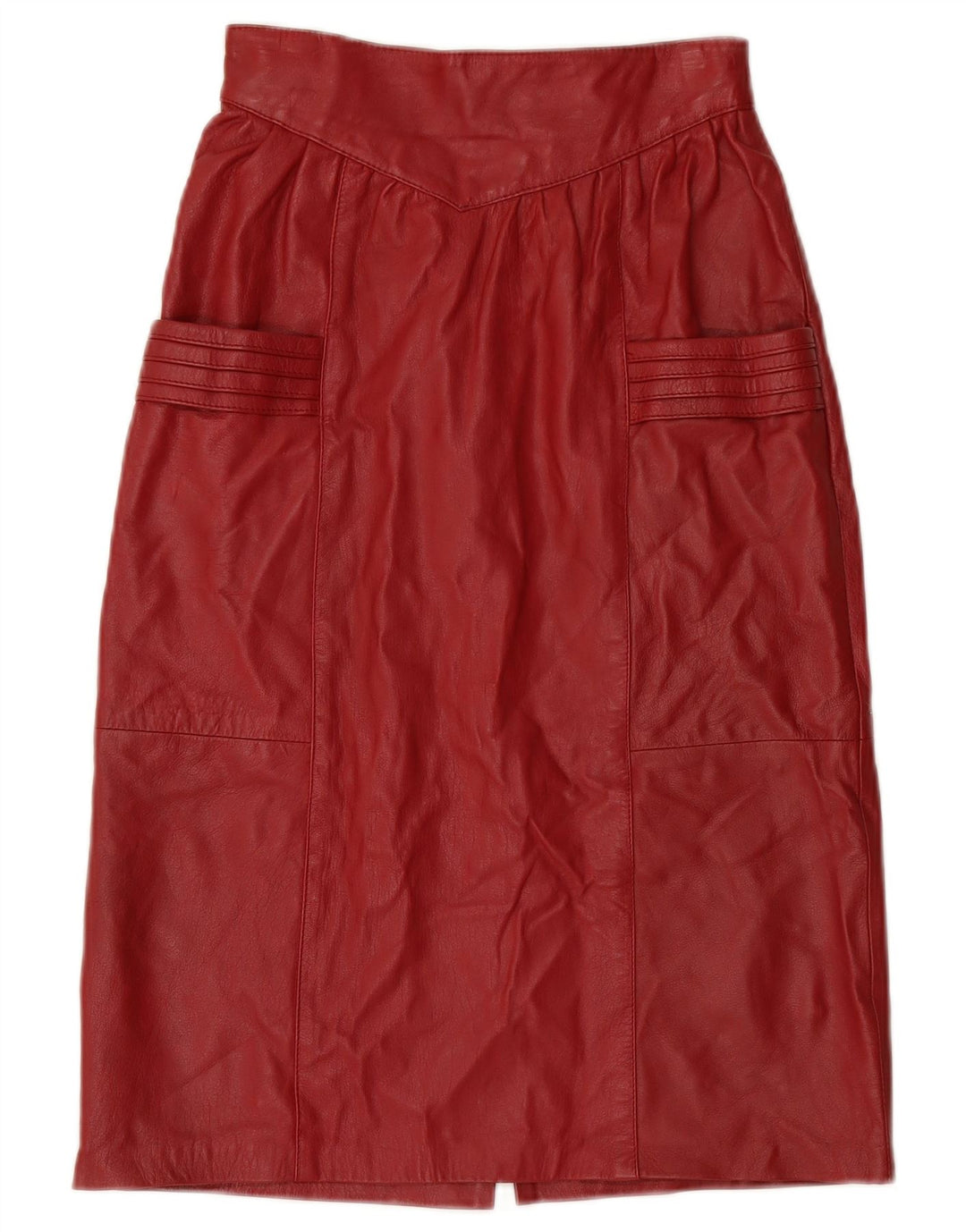 VINTAGE Højtaljet lædernederdel til kvinder W24 XS Burgundy