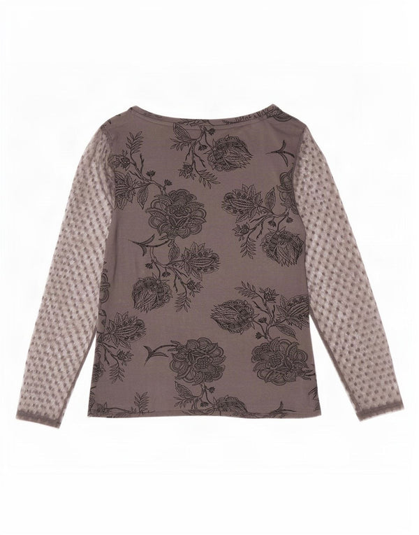 Marks & Spencer Dame Grafisk Top Langærmet UK 12 Medium Grey Floral