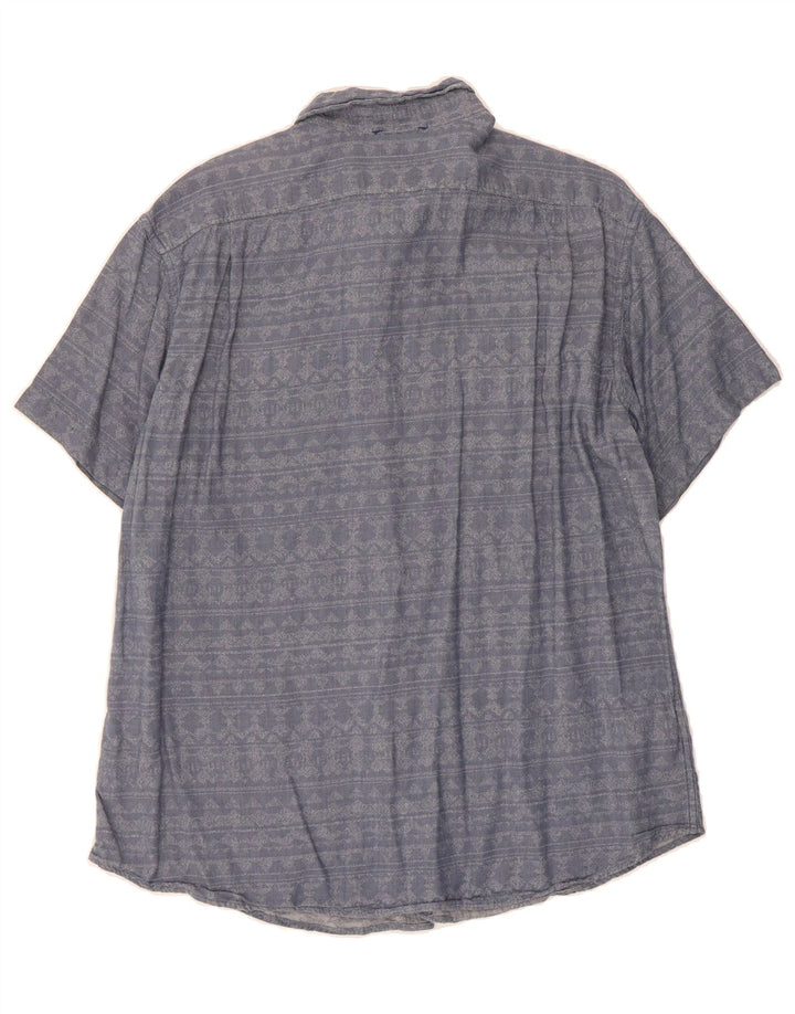 EDDIE BAUER Mens Classic Fit Short Sleeve Shirt Large Blue Fair Isle Vintage Eddie Bauer and Second-Hand Eddie Bauer from Messina Hembry 