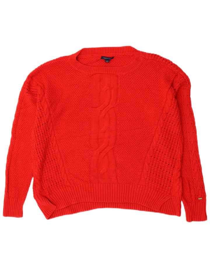 Tommy Hilfiger Dame Boat Neck Jumper Sweater UK 14 Medium Rød Bomuld