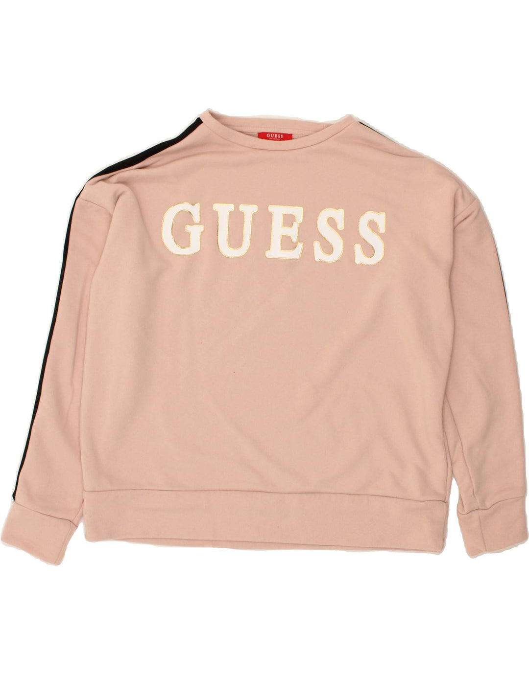GUESS Womens Graphic Sweatshirt Jumper UK 12 Medium Pink Polyester Vintage Guess and Second-Hand Guess from Messina Hembry 