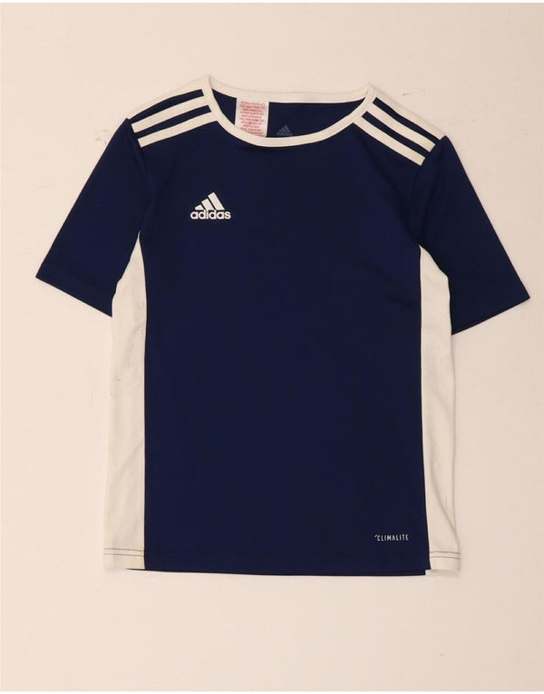 Adidas Boys Climalite T-Shirt Top 9-10 år Small Navy Blue Colourblock