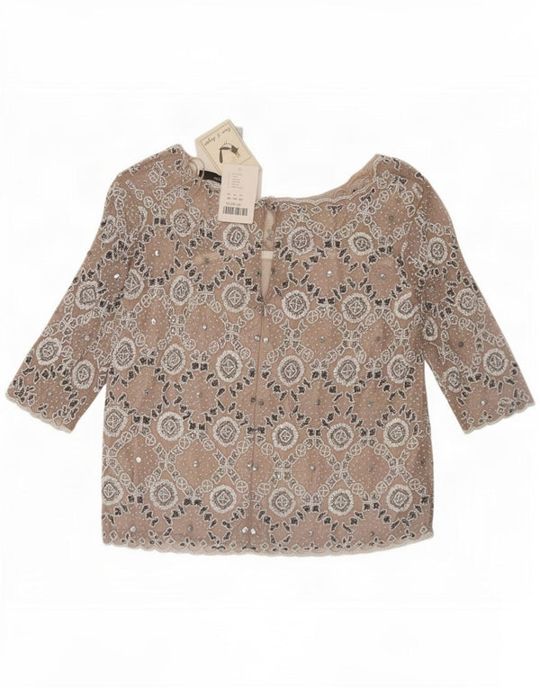 House Of Magpie Womens 3/4 Sleeve Blouse Top UK 14 Large Beige