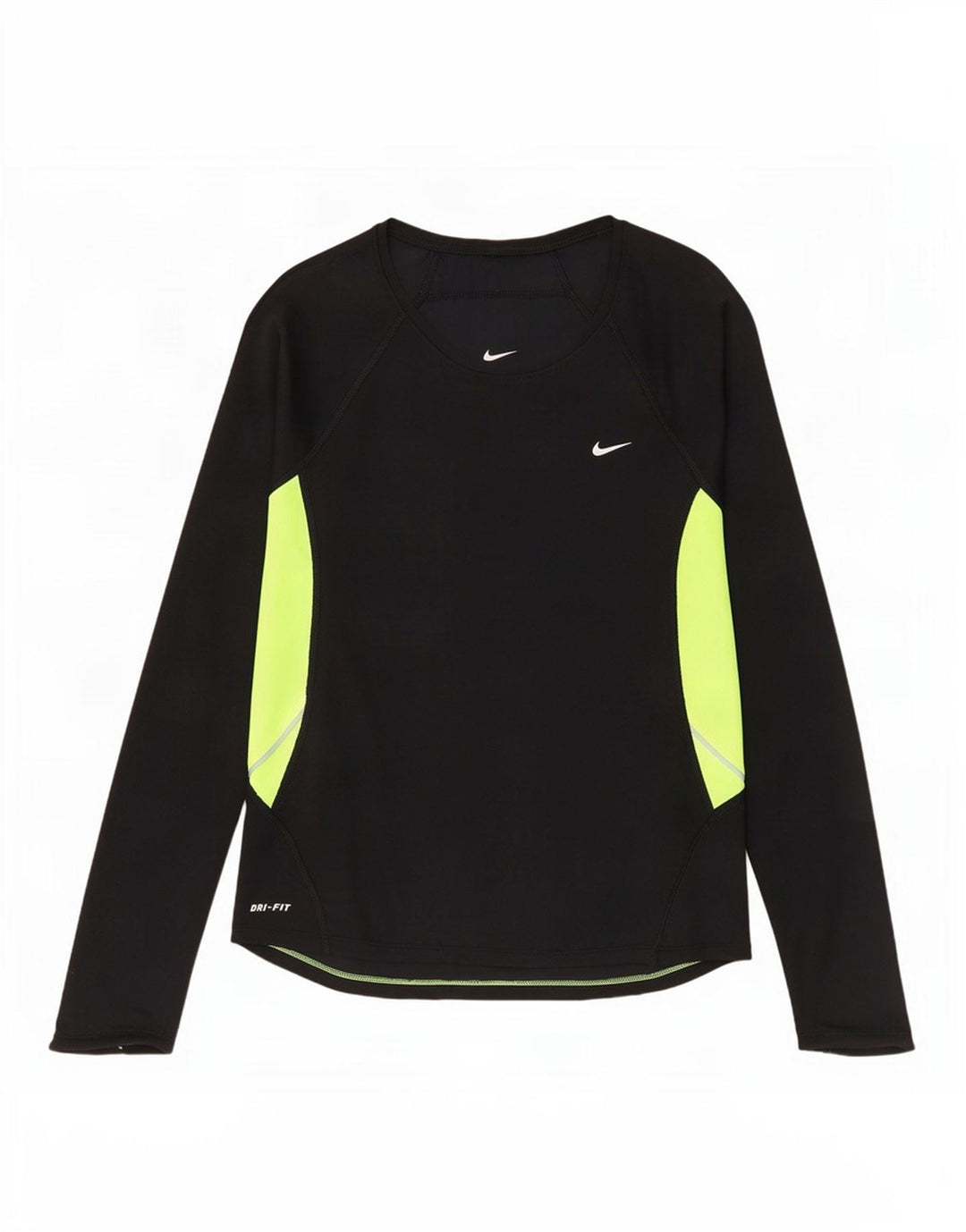 Nike Dame Dri Fit Top Langærmet UK 14 Medium Sort Colourblock