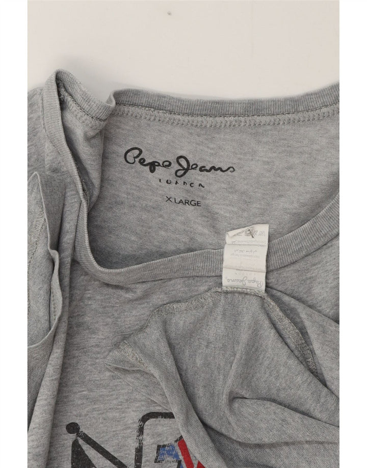 PEPE Jeans Herre grafisk T-shirt Top XL Grå Bomuld
