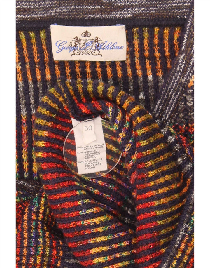 George Herre V-hals sweater IT 50 Medium Flerfarvet stribet uld