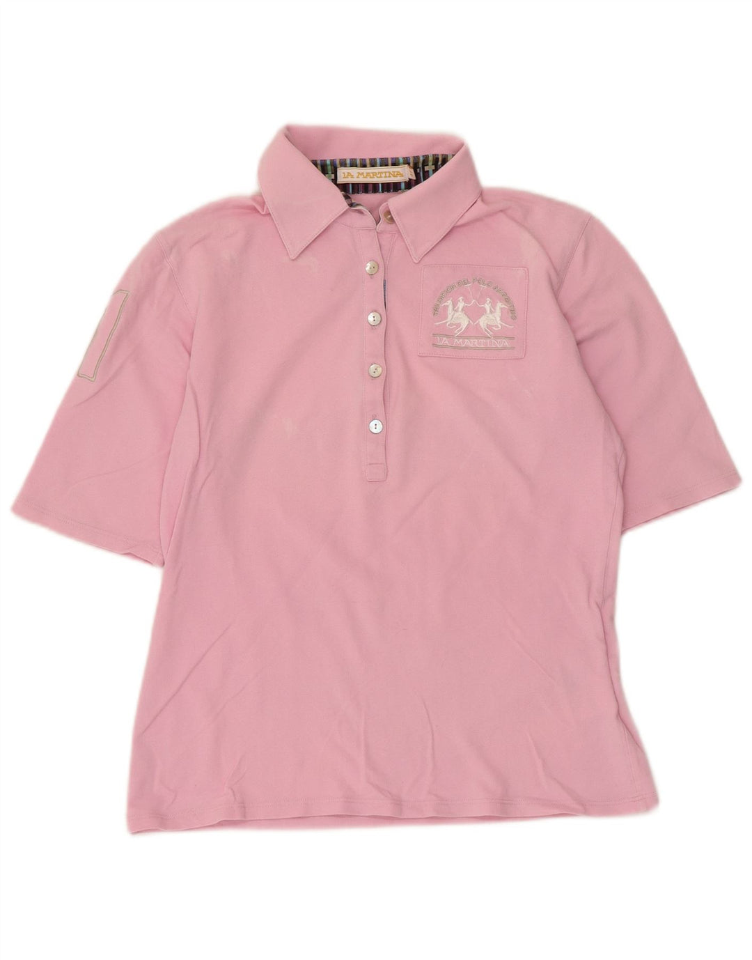 La Martina Dame Grafisk Polo Shirt IT 44 Medium Pink Bomuld