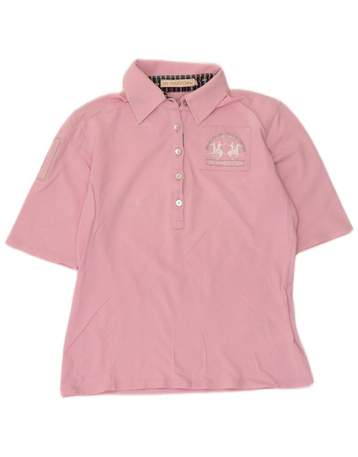 La Martina Dame Grafisk Polo Shirt IT 44 Medium Pink Bomuld