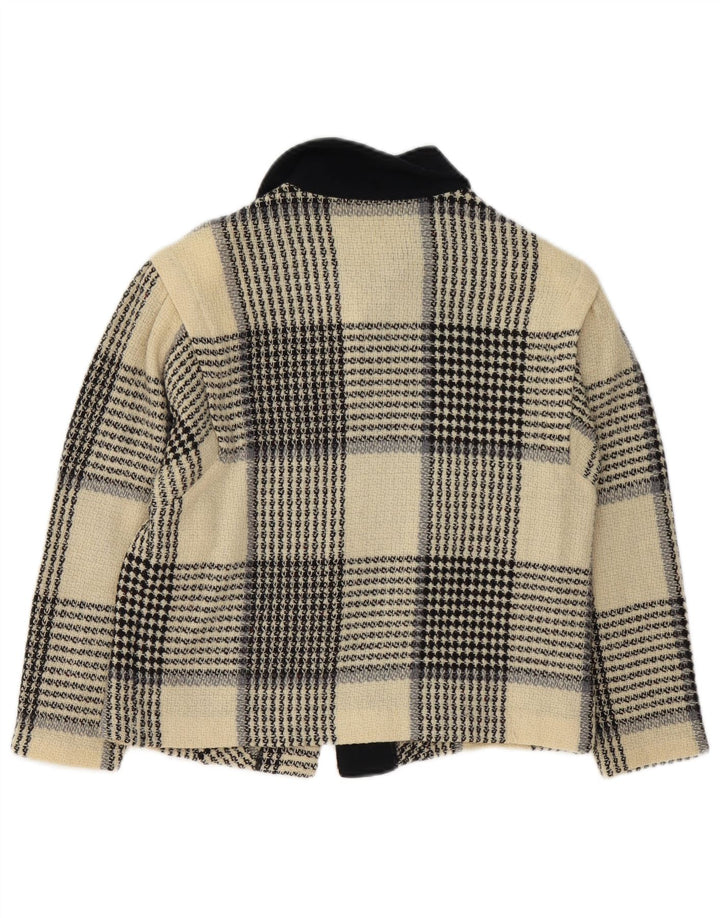 Vintage Dame 3 Button Blazer Jacket UK 10 Small Off White Plaid