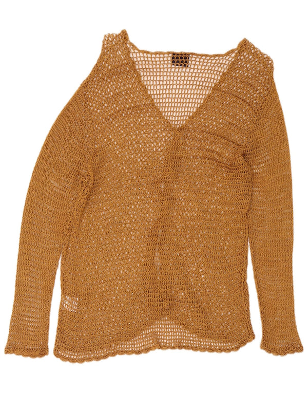 Vintage hæklet cardigan sweater til kvinder UK 14 Large Beige Rayon