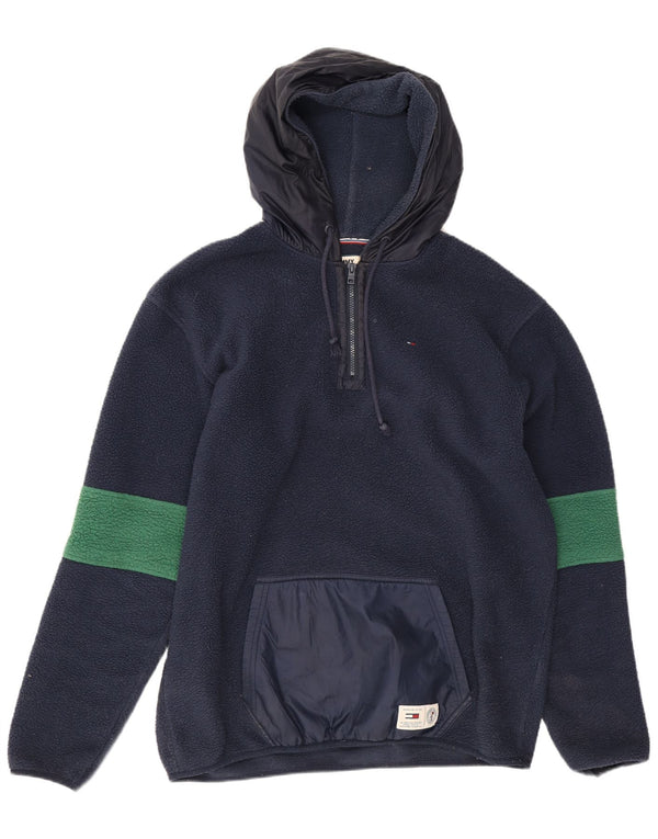 Tommy Hilfiger Fleecetrøje med hætte til mænd Large Navy Blue Colourblock