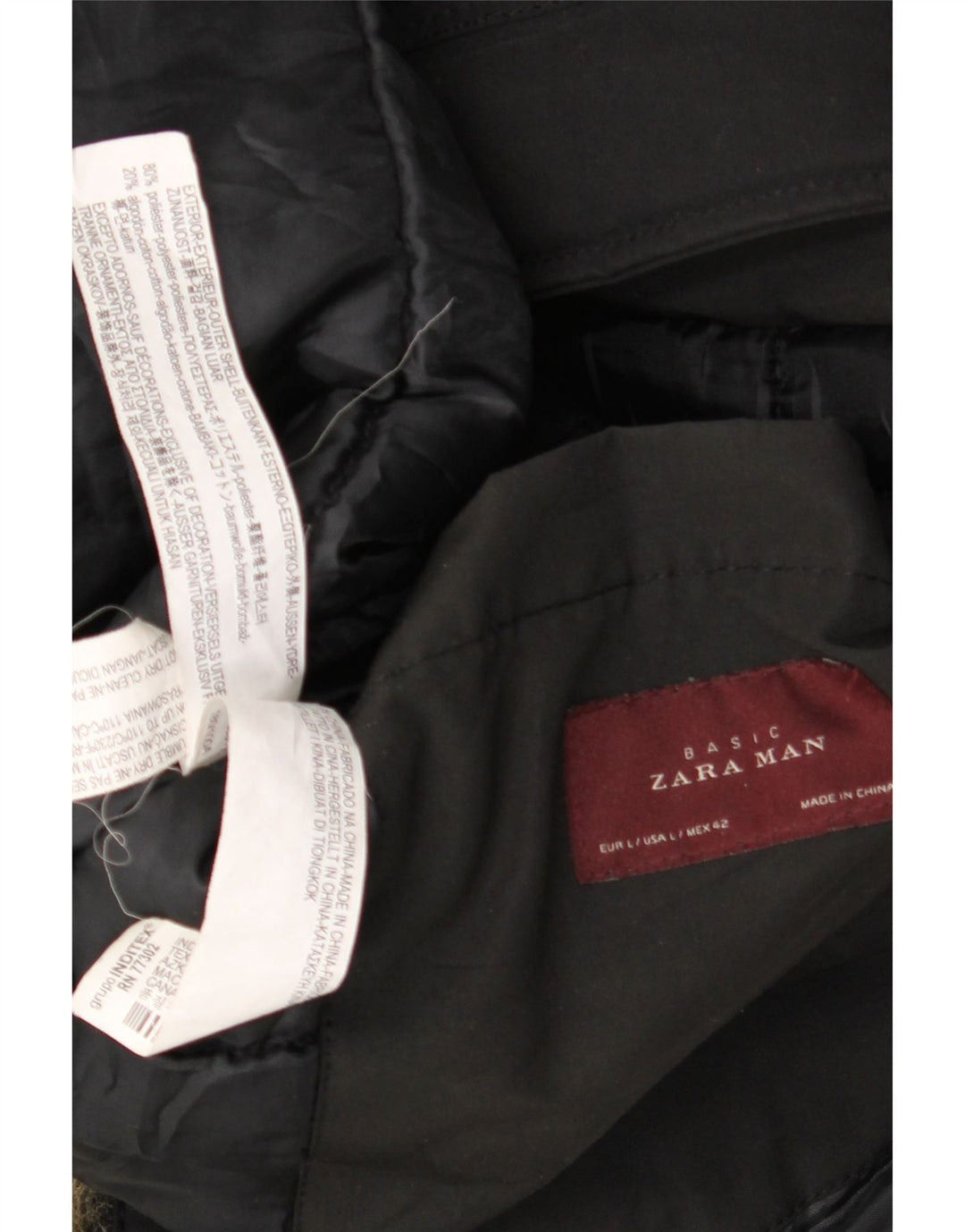 Zara Herre Hooded Parka Jacket UK 40 Large Black Bomuld