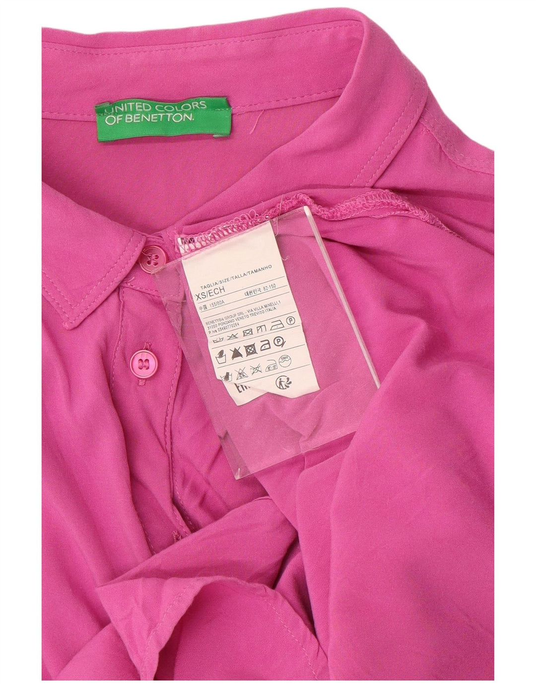 BENETTON Oversized kortærmet skjortebluse til kvinder UK 6 XS Pink Viscose