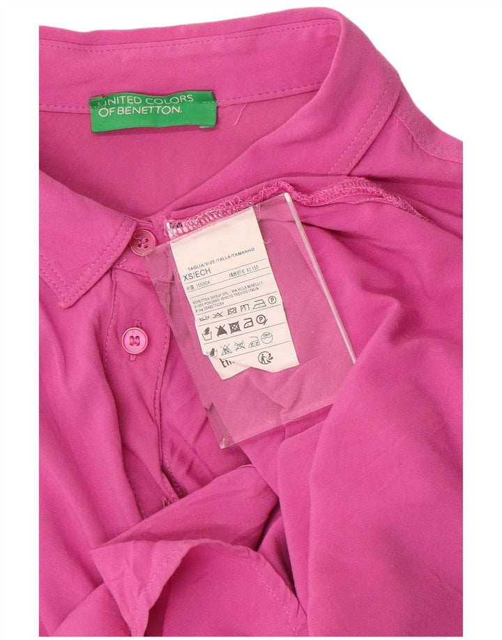 BENETTON Oversized kortærmet skjortebluse til kvinder UK 6 XS Pink Viscose