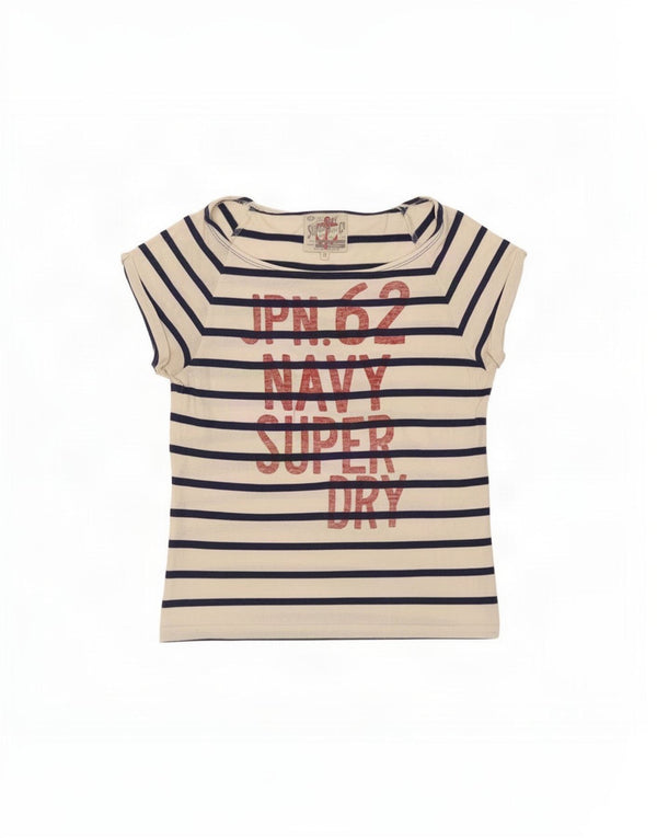 Superdry Grafisk T-shirt top til kvinder UK 10 Lille hvid stribet