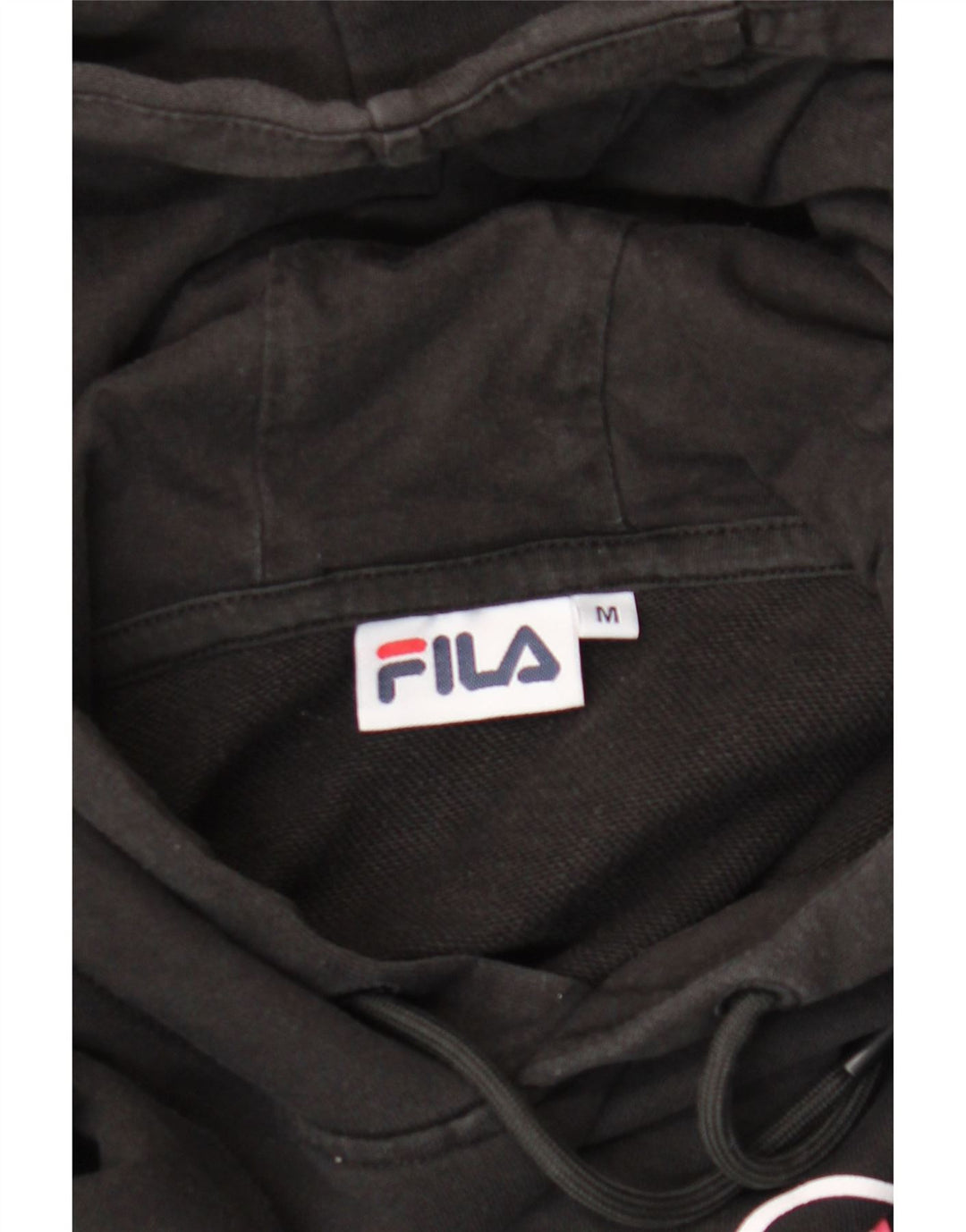 FILA Womens Oversized Graphic Crop Hoodie Jumper UK 14 Medium Black Vintage Fila and Second-Hand Fila from Messina Hembry 