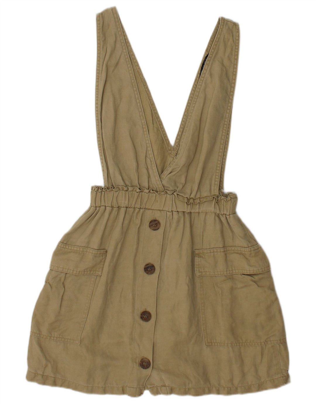 Zara Dame Dungarees Cargo Nederdel Small W26 Khaki Linen