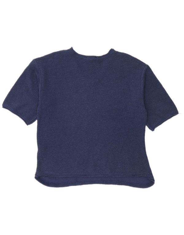 Zara Dame T-Shirt Top UK 14 Medium Navy Blue Bomuld