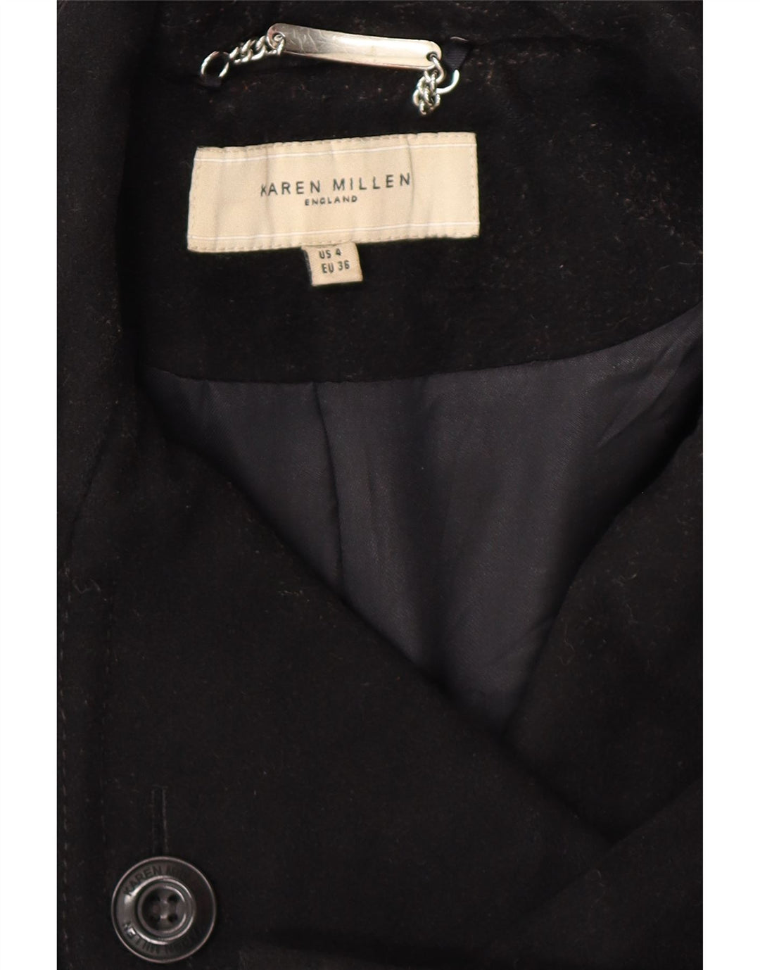 KAREN MILLEN Trench Coat til kvinder UK 8 Lille sort uld
