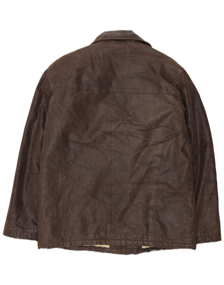 Vintage Herre Sherpa Læderjakke UK 40 Stor Brun Læder