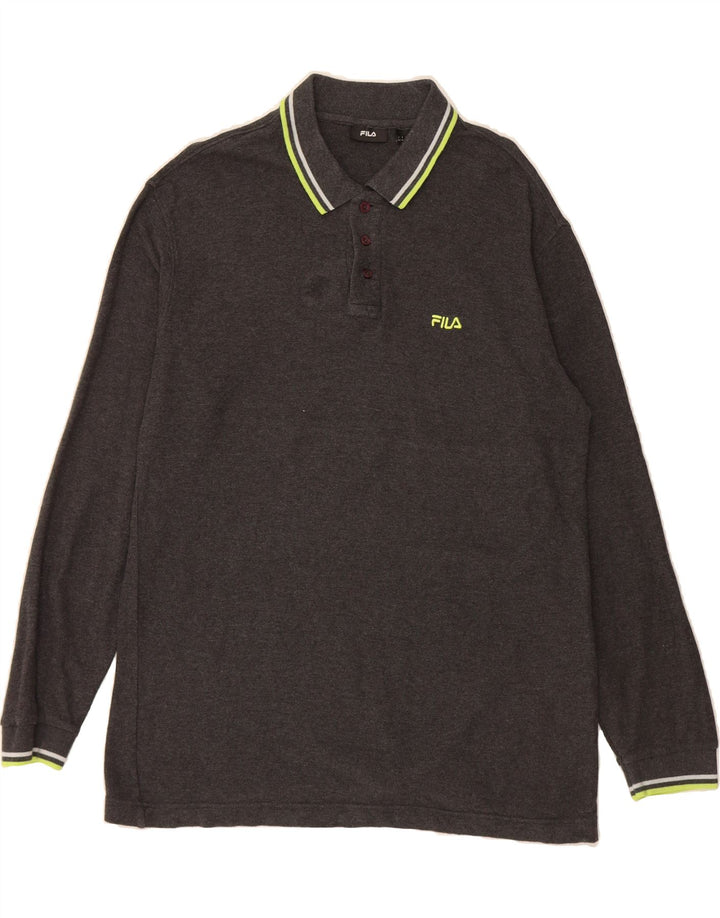FILA Mens Long Sleeve Polo Shirt XL Grey Cotton Vintage Fila and Second-Hand Fila from Messina Hembry 