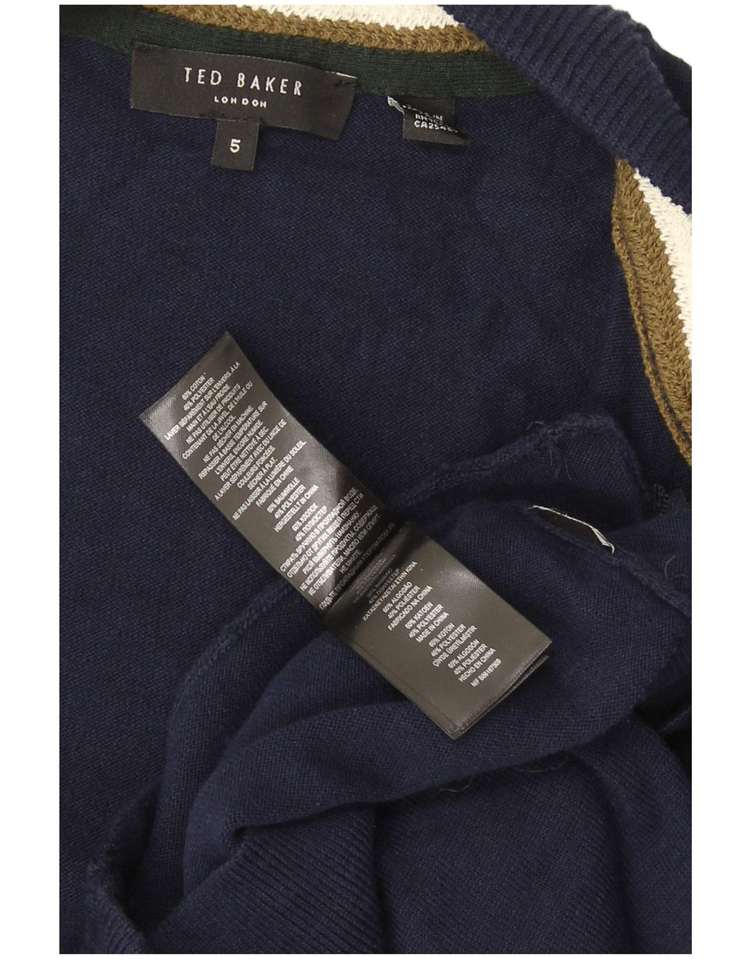Ted Baker Herre Cardigan Sweater Størrelse 5 XL Marineblå Bomuld