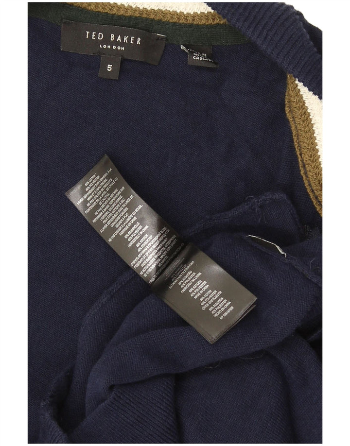Ted Baker Herre Cardigan Sweater Størrelse 5 XL Marineblå Bomuld