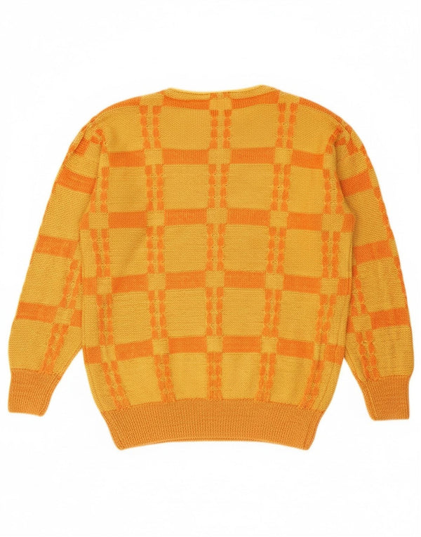 HEAVEN Womens Boat Neck Jumper Sweater UK 16 Large Yellow Plaid Acryl