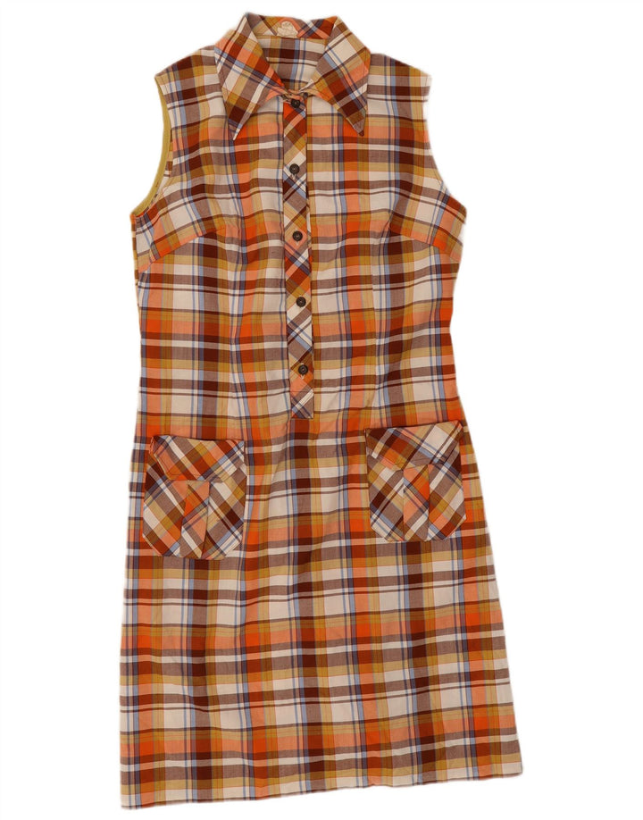 Vintage Kvinders Ærmeløs Skede Kjole IT 42 Medium Orange Ternet Polyester