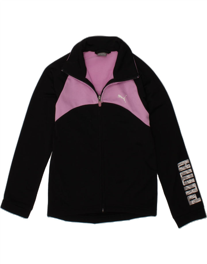 PUMA Girls Graphic Tracksuit Top Jacket 7-8 Years Black Colourblock Vintage Puma and Second-Hand Puma from Messina Hembry 