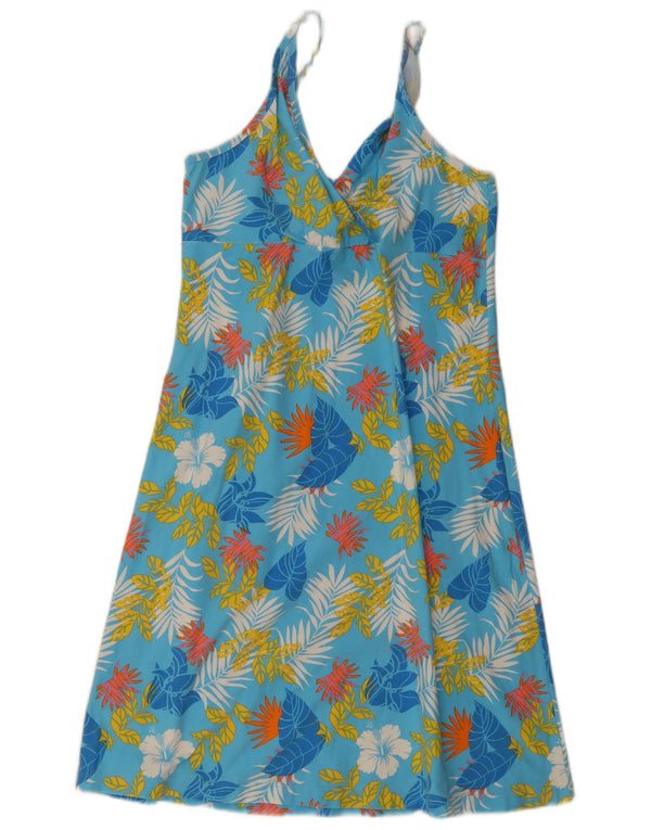 Vintage Dame Slip Dress UK 20 2XL Blå Blomster Bomuld