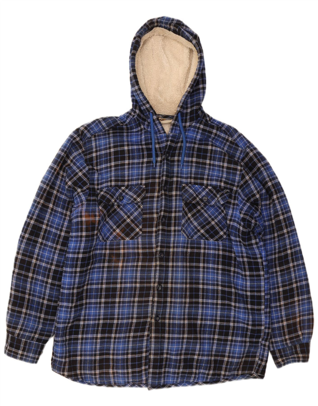 KINGCRAFT Lumberjack Flanelskjorte med hætte til mænd IT 52/54 Stor blå ternet