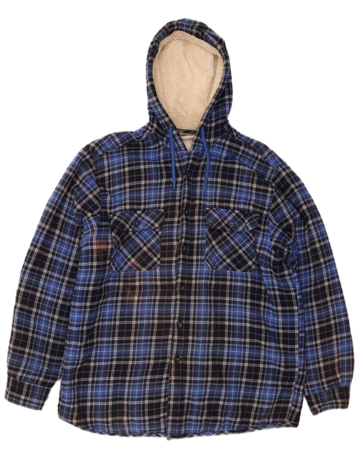 KINGCRAFT Lumberjack Flanelskjorte med hætte til mænd IT 52/54 Stor blå ternet