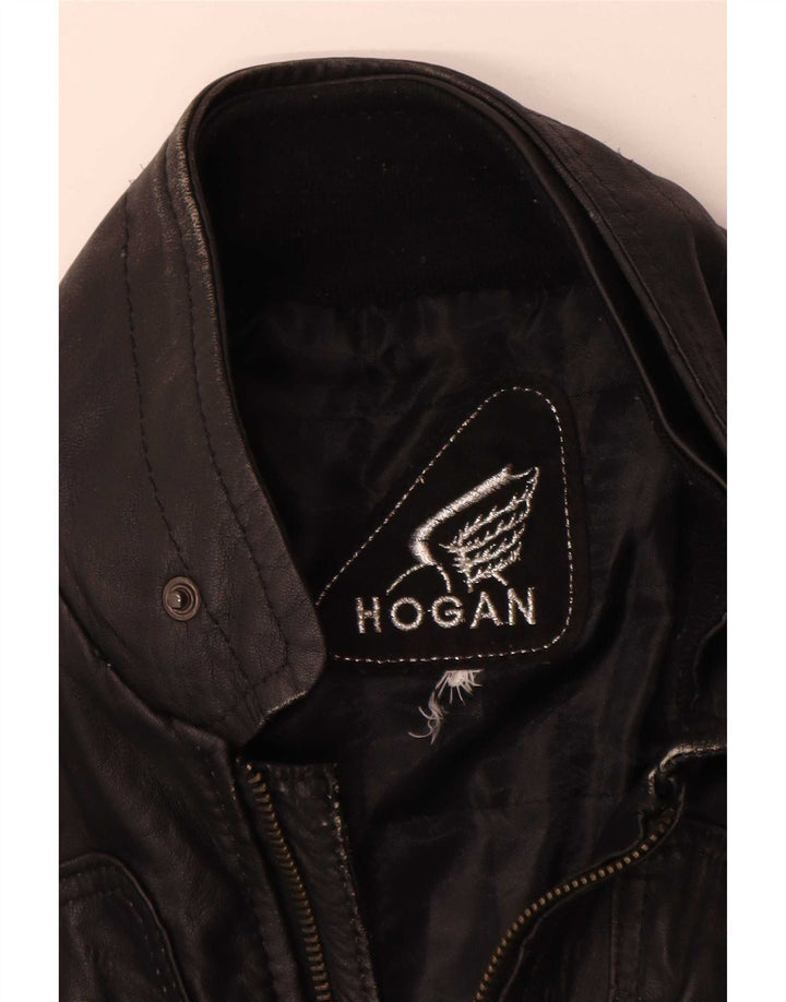 Hogan dame bikerjakke i læder UK 12 Medium Sort