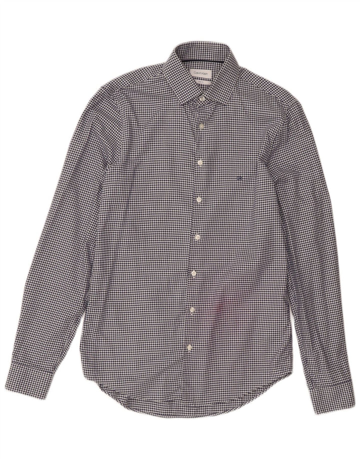 Calvin Klein herreskjorte str. 38 15 Mellem marineblå Houndstooth Designer