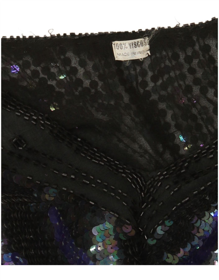Vintage Dame Sequin Blouse Top UK 14 Large Black Butterfly