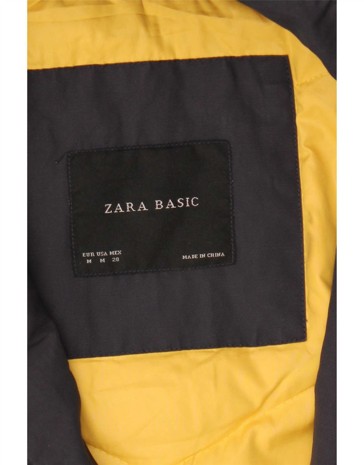 Zara Dame Hætte Polstret Frakke UK 12 Medium Navy Blue Polyamide